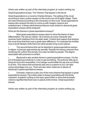 Themes Of Great Expectations Essays Themes Of Great Expectations Great Expectations Theme Essay By Ashergevisser Essay On Paper also Online Check Writing Service Process Paper Essay