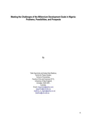 Meeting the Challenges of the Millennium Development Goals in Nigeria: Problems, Possibilities, and Prospects