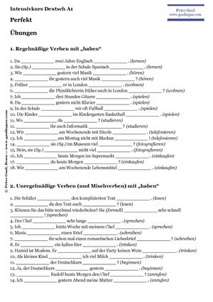 Perfekt – Übungen (Perfekt der regelmäßigen Verben, der unregelmäßigen und Mischverben, der trennbaren Verben und der Modalverben) (Niveau gemäß GER: A1/A2)