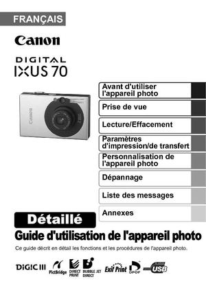 Canon - Ixus 70 - Guide de l'utilisateur