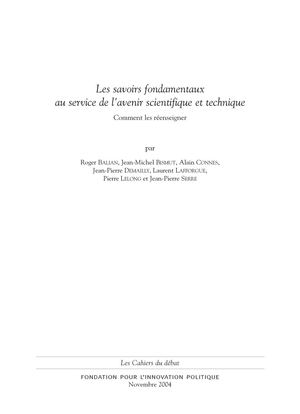 Les savoirs fondamentaux au service de l'avenir scientifique et technique