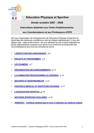 Instructions pour l'EPS - Académie de Montpellier - 2007/2008