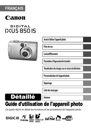 Manuel Canon 850 IS