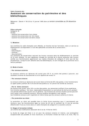 STATUTS ET CADRE D EMPLOI ASSISTANT DE CONSERVATION DU PATRIMOINE ET DES BIBLIOTHEQUES