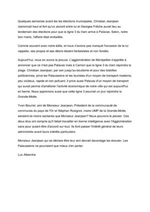 Tramway à Palavas: les fausses promesses de Christian Jeanjean
