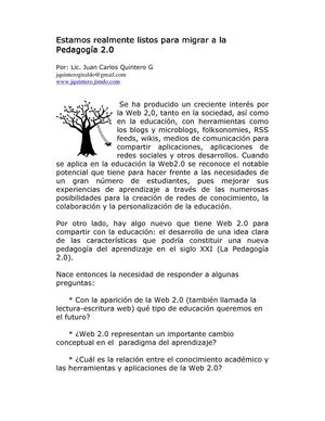 Estamos realmente listos para migrar a la Pedagogia 2.0