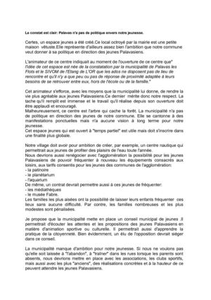 Palavas n'a pas de politique envers notre jeunesse 