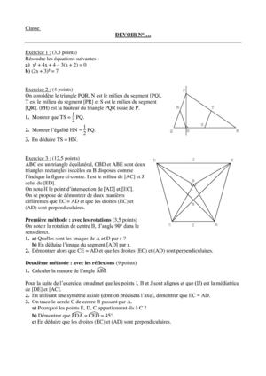 Devoir Surveillé Sur Les Configurations Du Plan Et Les Transformations