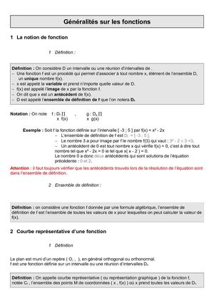 Cours Sur "Généralités Sur Les Fonctions"