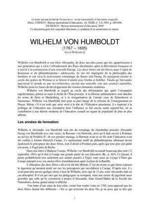 Grands penseurs en éducation- Wilhelm van Humboldt