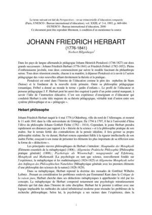 Grands penseurs en éducation- Johann Friedrich Herbart