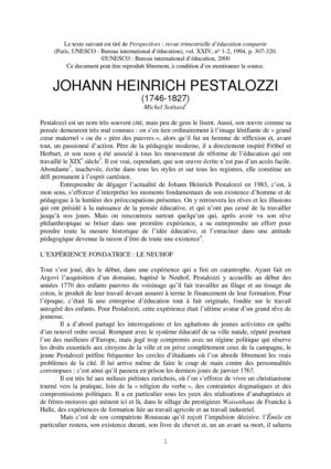 Grands penseurs en éducation- Johann Heinrich Pestalozzi