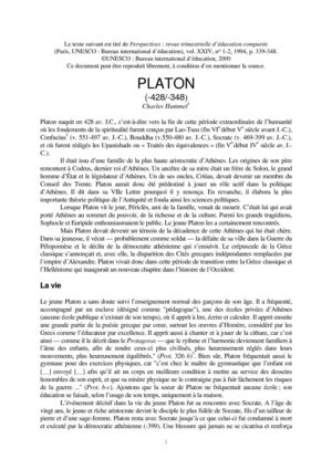 Grands penseurs en éducation- Platon