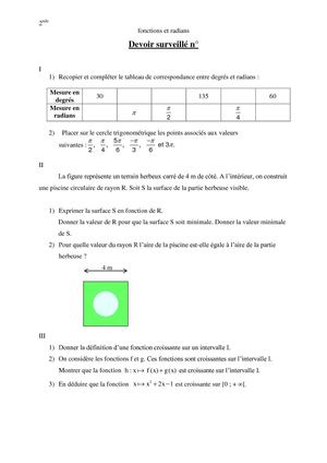 Devoir Surveillé -fonctions et radians-