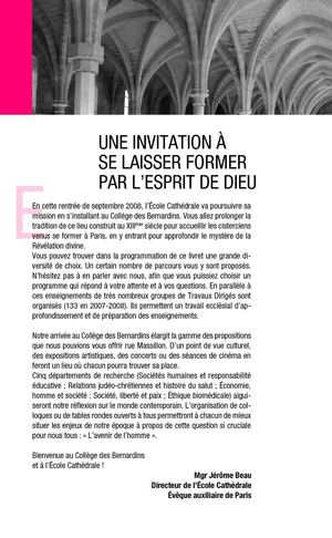 ecole-cathedrale.fr Programme des Cours Publics 2008/2009 de l’Ecole Cathédrale au Collège des Bernardins