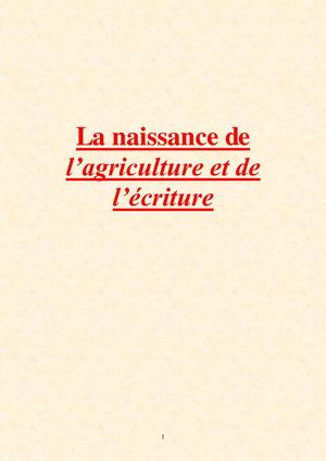 6ème - La naissance de l'agriculture et de l'écriture - cours - présentation