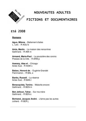 Nouveautés  Section Adultes  été 2008