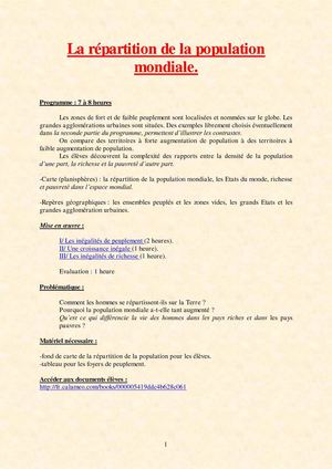 6ème - La répartition de la population mondiale - cours - présentation