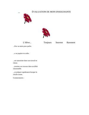 ÉVALUATION DE MON ENSEIGNANTE et parents