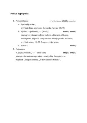 Polska Typografia - poziome kreski i cudzysłów