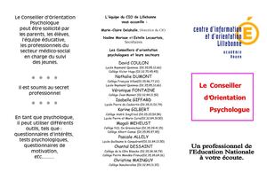 Plaquette de conseillère d'Orientation Psychologue du collège PMF
