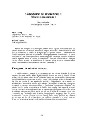 Compétences des programmes et bascule pédagogique.