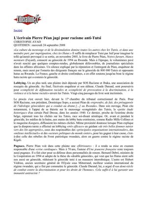 L'écrivain Pierre Péan jugé pour racisme anti-Tutsi - Libération