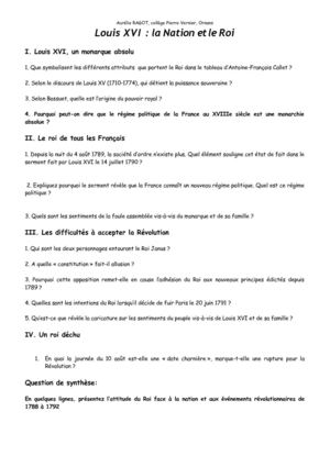 Questionnaire accompagnant présentation Louis XVI