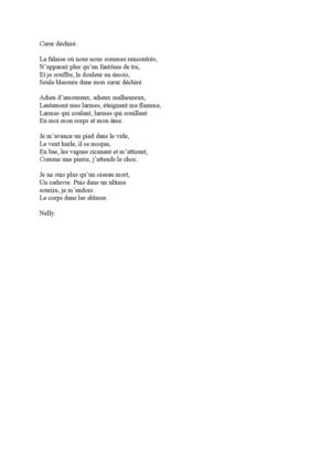 Coeur déchiré, poême de Nelly.