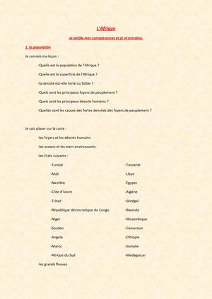 5ème - l'Afrique - Je m'entraîne I