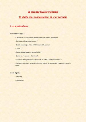 3ème - La Seconde Guerre mondiale - Je vérifie mes connaissances et je m'entraîne - I-II-III