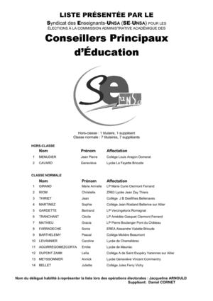 liste des candidatures des Conseillers principaux d'éducation