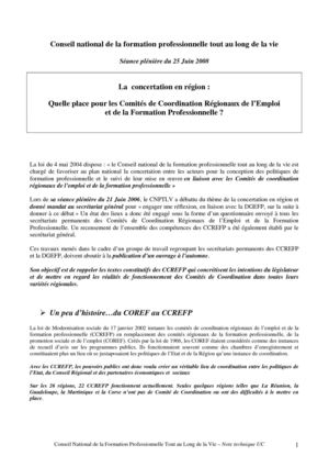 CCREFP : La concertation en région :Quelle place pour les Comités de Coordination Régionaux de l’Emploi et de la Formation Professionnelle ? 