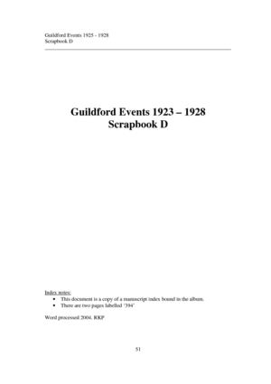 Index to Guildford Events 1923 to 1928