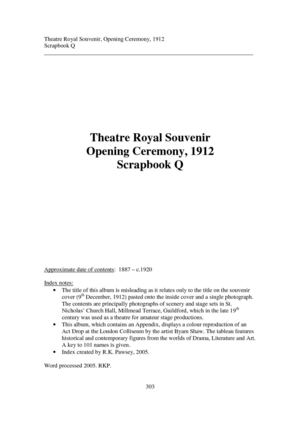 photographs of scenery and stage sets in St. Nicholas' Church Hall, Millmead Terrace, Guildford.: An index to Scrap book Q in the Local Studies Collection of Guildford Institute. 