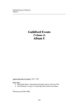 Guildford Events 1870-1924: An index to Scrap book U in the Local Studies Collection of Guildford Institute