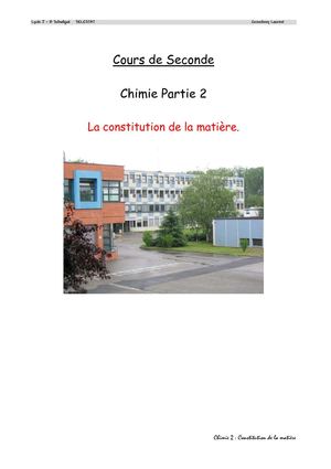 Cours de chimie - Seconde - Lycée JB Schwilgué Sélestat