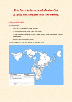 3ème - G F au monde  d'aujourdhui - je m'entraîne et je vérifie mes connaissances I-II-III