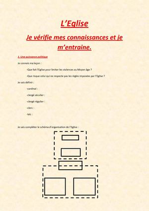 5ème - l'Eglise - Je vérifie mes connaissances et je m'entraine I
