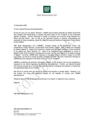 UBP letter to clients on Madoff case