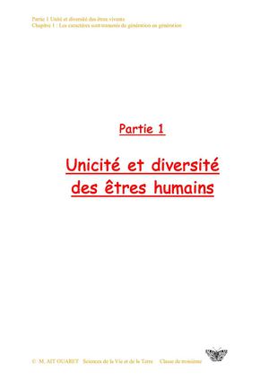 Chapitre I 1 Les caractères de l'individu et programme génétique