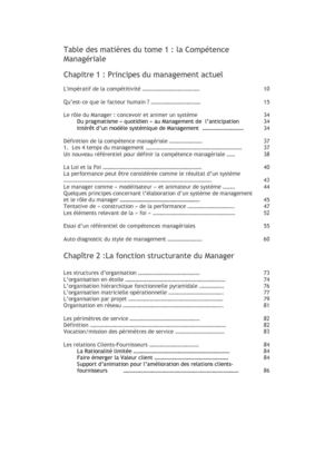  La Compétence managériale (table des matières des tomes 1 et 2)