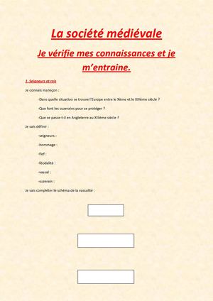 5ème - La société médiévale - Je vérifie mes connaissances et je m'entraine - I-II-III-IV