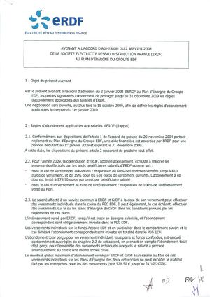 13-01-2009 - Accord d'adhésion de ERDF au plan d'épargne du groupe EDF - Accord ERDF