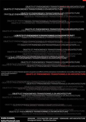Mémoire objets et phénoménes transitionnels en architecture