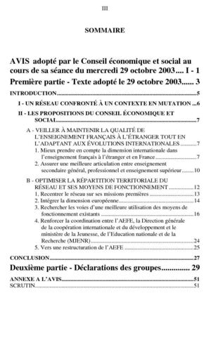 Avenir Enseignement Français à l'Etranger - 2003