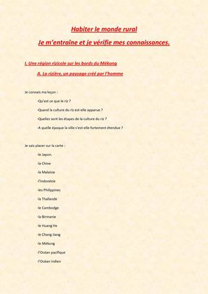 6ème - Habiter le monde rural - Je vérifie mes connaissances et je m'entraîne - I - II - III