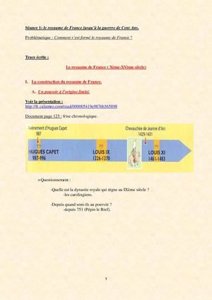 5ème - Le royaume de France (Xème-XVème siècle) - cours - I.A.