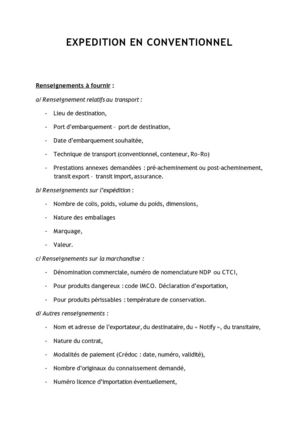 Expéditions en Conventionnel