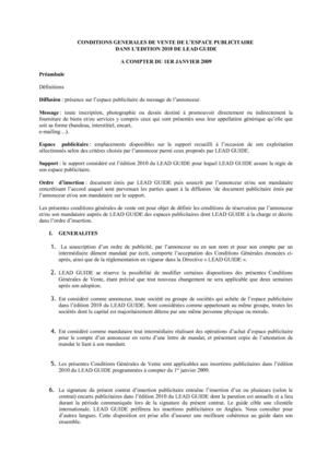 CONDITIONS GENERALES DE VENTE DE L’ESPACE PUBLICITAIRE dans l’édition 2010 de LEAD GUIDE version finale